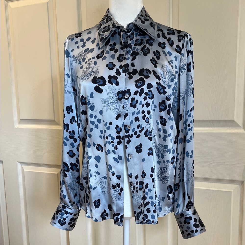 Silk Women's Blue Animal Print Blouse Size 8